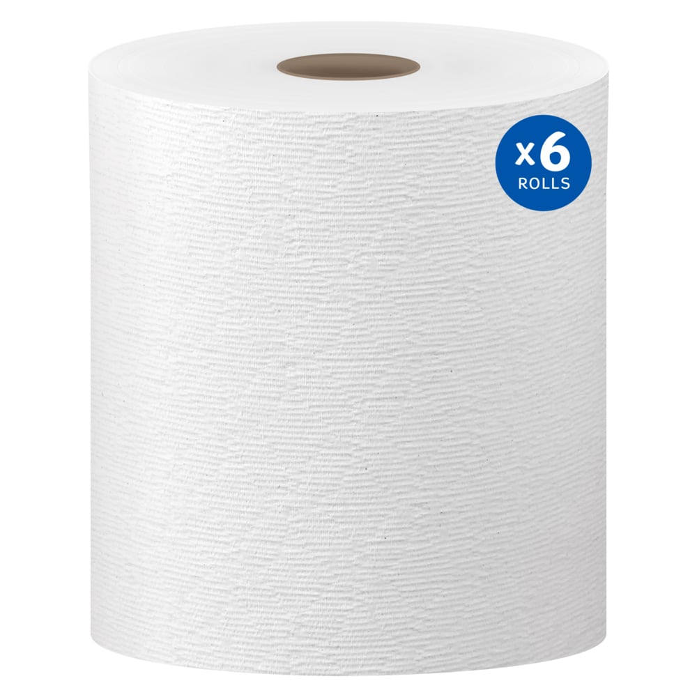 Kleenex® Hard Roll Paper Towels (50606), with Premium Absorbency Pockets™, 1.75" Core, White, (600'/Roll, 6 Rolls/Case, 3,600'/Case)