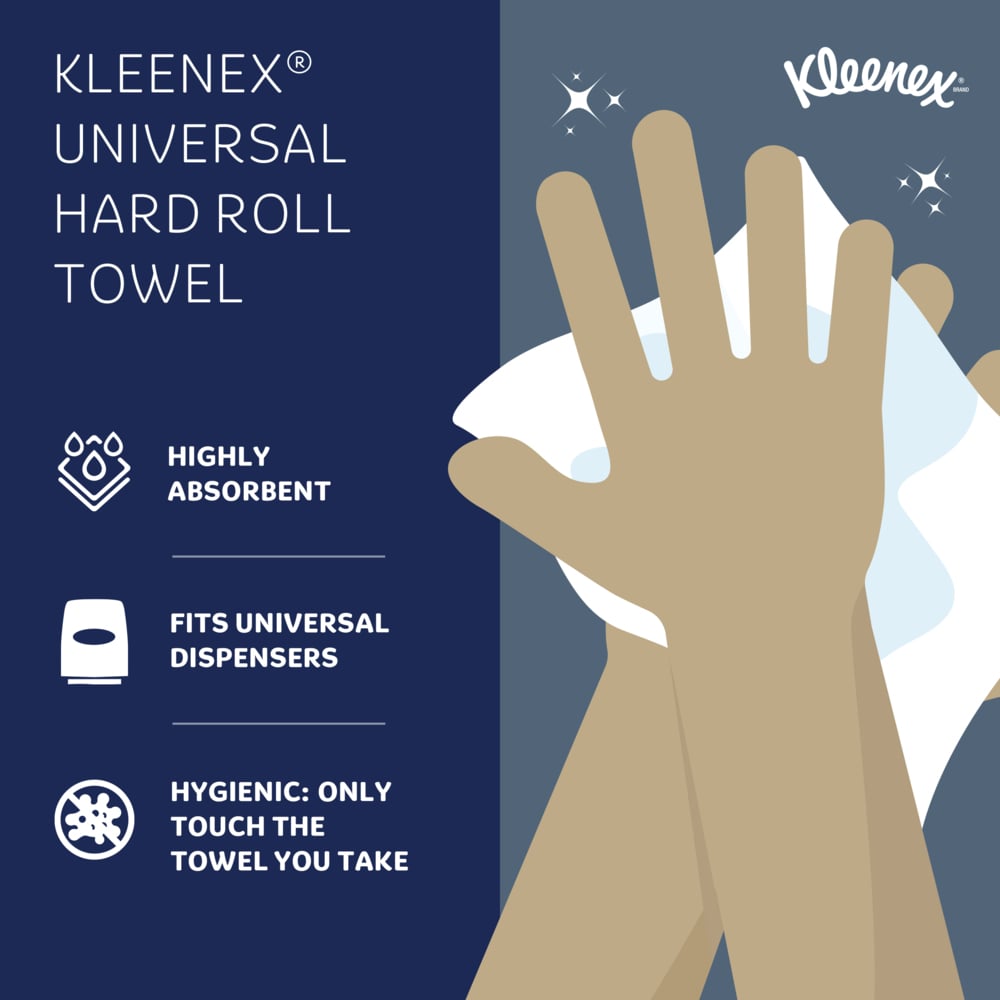 Kleenex® Hard Roll Paper Towels (50606), with Premium Absorbency Pockets™, 1.75" Core, White, (600'/Roll, 6 Rolls/Case, 3,600'/Case) - 50606