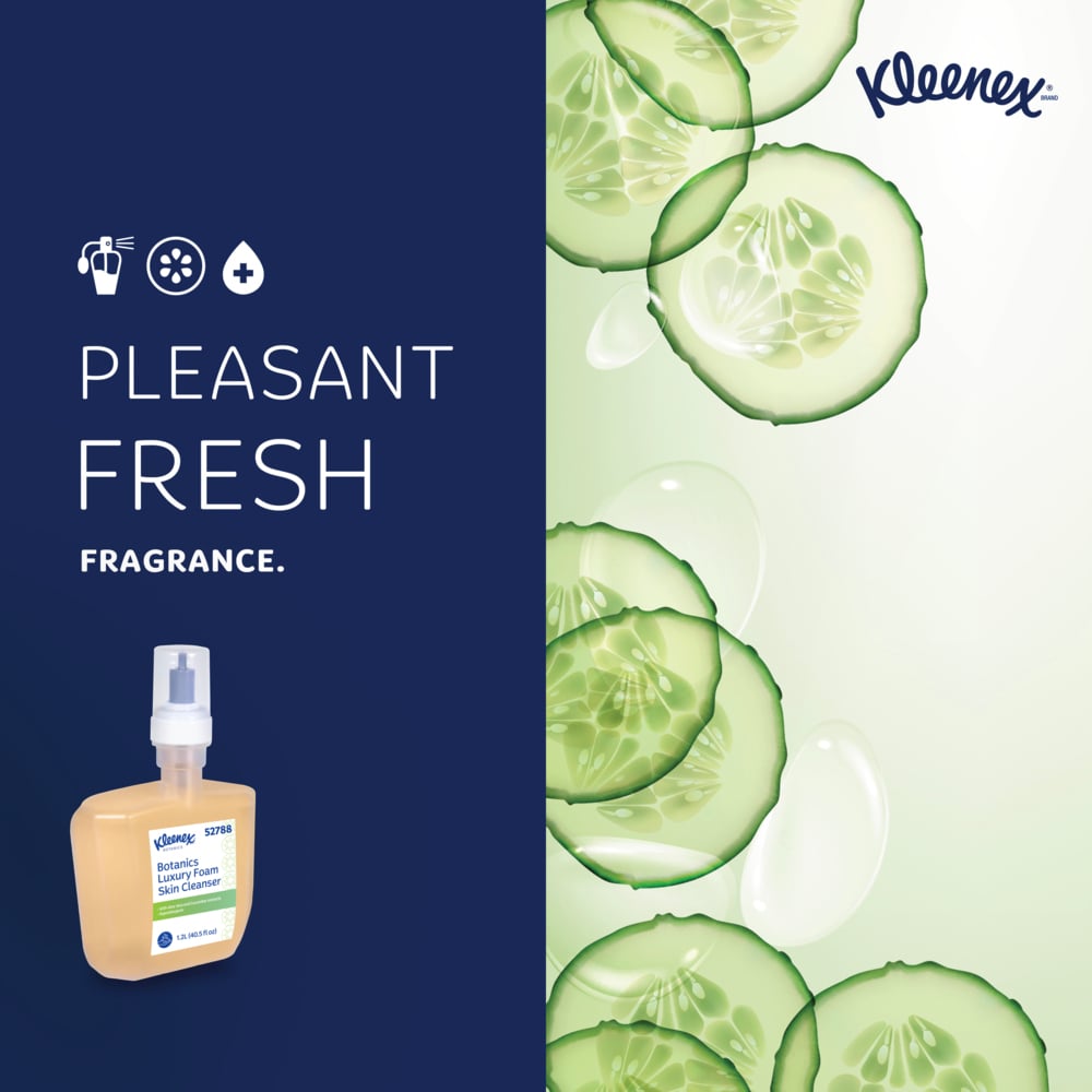 Kleenex® Botanics Luxury Foam Skin Cleanser (52788), 1.2 L Clear, Fresh Scent Automatic Hand Soap Refills for Kimberly-Clark Professional™ ICON™ and Scott® Pro™ Automatic Dispensers (4 Bottles/Case) - 52788