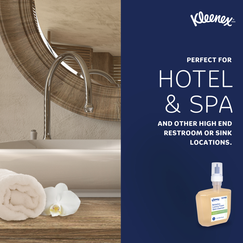 Kleenex® Botanics Luxury Foam Skin Cleanser (52788), 1.2 L Clear, Fresh Scent Automatic Hand Soap Refills for Kimberly-Clark Professional™ ICON™ and Scott® Pro™ Automatic Dispensers (4 Bottles/Case) - 52788