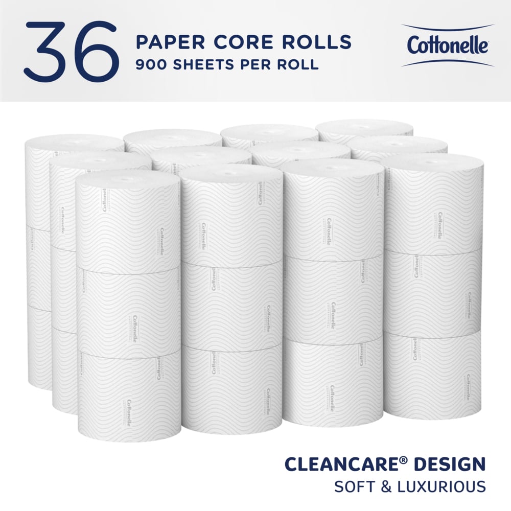 Cottonelle® Paper Core High-Capacity Standard Toilet Paper (53862), with CleanCare® Design, 2-Ply, White, (900 Sheets/Roll, 36 Rolls/Case, 32,400 Sheets/Case) - 53862