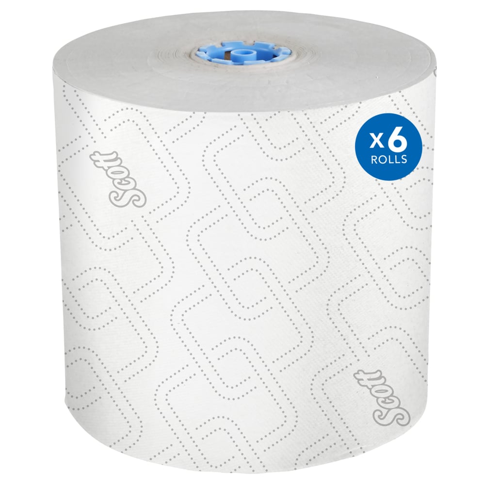 Essuie-mains en rouleau grande capacité Scott® Pro™ (53925), avec design rehaussé et technologie Absorbency Pockets™, pour les distributrices avec mandrin bleu, blancs (700 pi/rouleau, 6 rouleaux/caisse, 4 200 pi/caisse) - 53925