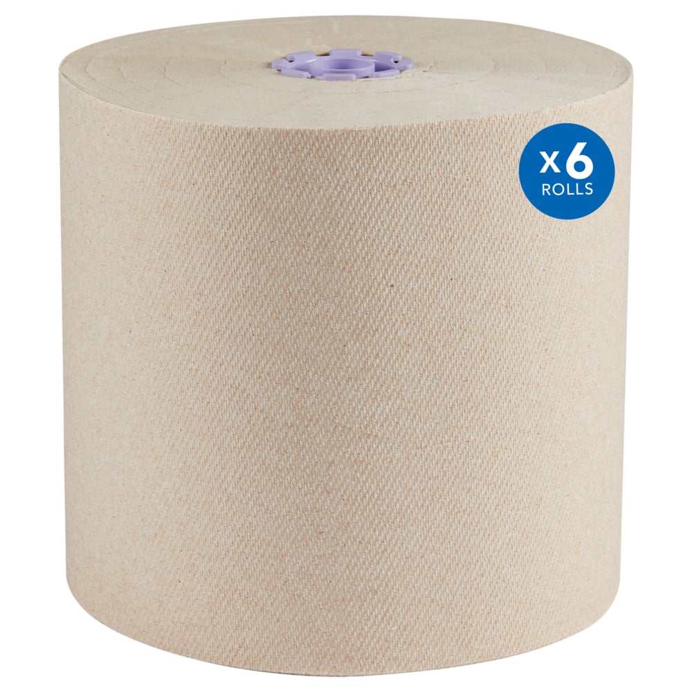 Essuie-mains en rouleau rigide Scott® Essential 100 % recyclé marron (54038), avec technologie Absorbency Pockets™, pour les distributrices avec mandrin violet (700 feuilles/rouleau, 6 rouleaux/caisse, 4 200 feuilles/caisse) - 54038