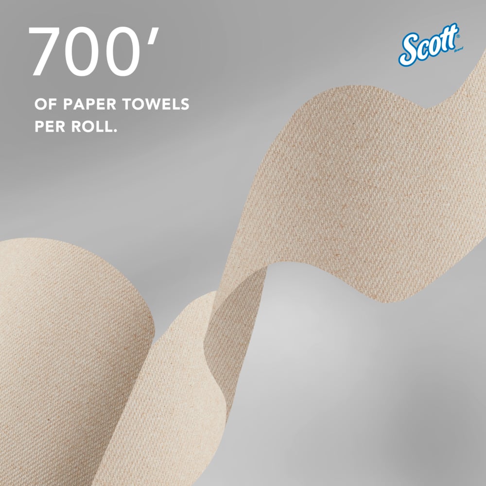 Scott® Essential 100% Recycled Brown Hard Roll Towels (54038), with Absorbency Pockets™, for Purple Core Dispensers, (700'/Roll, 6 Rolls/Case, 4,200'/Case) - 54038