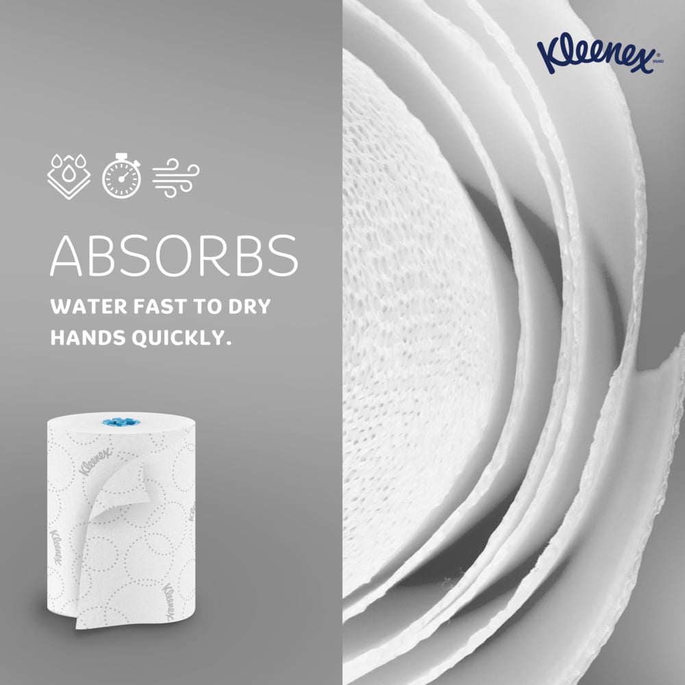 Kleenex® Hard Roll Paper Towels (54471), 2-Ply, with Elevated Design and Premium Absorbency Pockets™, for Blue Core Dispensers, White, (500'/Roll, 6 Rolls/Case, 3,000'/Case) - 54471