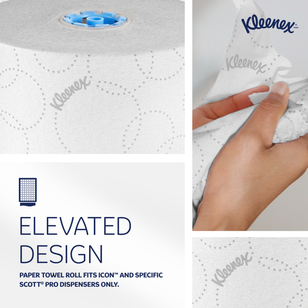 Kleenex® Hard Roll Paper Towels (54471), 2-Ply, with Elevated Design and Premium Absorbency Pockets™, for Blue Core Dispensers, White, (500'/Roll, 6 Rolls/Case, 3,000'/Case) - 54471