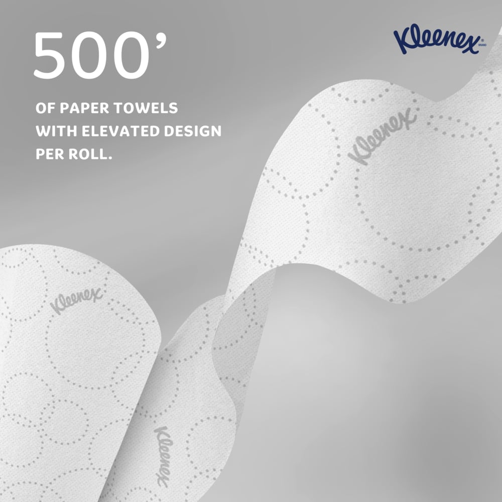 Kleenex® Hard Roll Paper Towels (54471), 2-Ply, with Elevated Design and Premium Absorbency Pockets™, for Blue Core Dispensers, White, (500'/Roll, 6 Rolls/Case, 3,000'/Case) - 54471