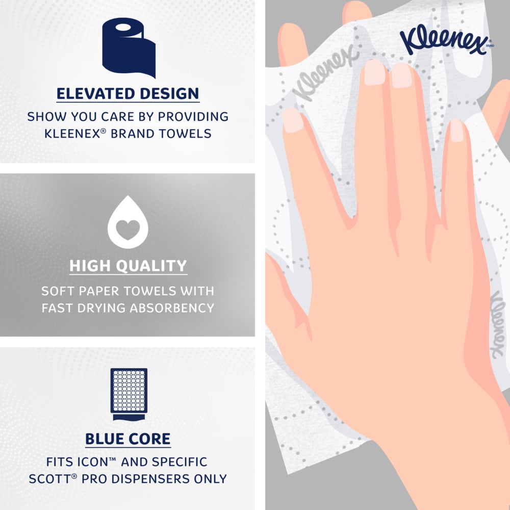 Kleenex® Hard Roll Paper Towels (54471), 2-Ply, with Elevated Design and Premium Absorbency Pockets™, for Blue Core Dispensers, White, (500'/Roll, 6 Rolls/Case, 3,000'/Case) - 54471