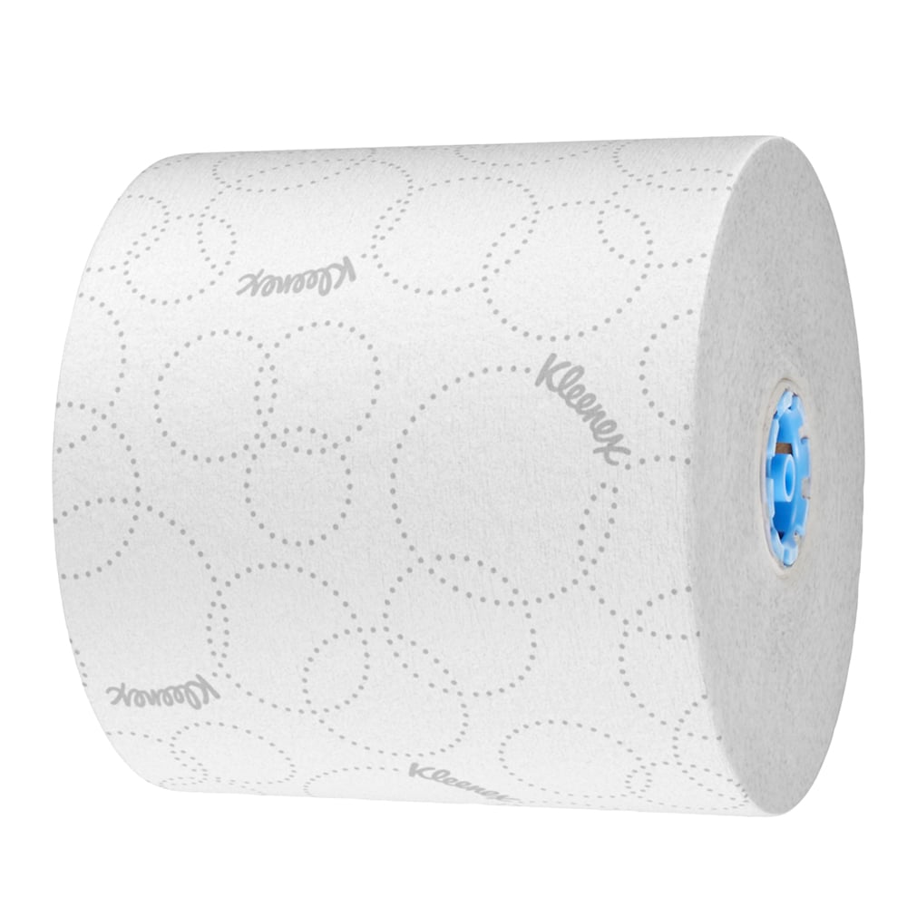 Essuie-mains en rouleau Kleenex® (54471), 2 épaisseurs, avec design rehaussé et technologie Premium Absorbency Pockets™ pour les distributrices avec mandrin bleu; blancs (500 pi/rouleau, 6 rouleaux/caisse, 3 000 pi/caisse) - 54471