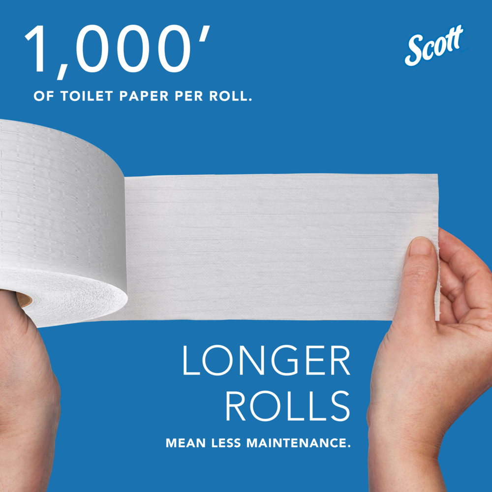 Scott® 100% Recycled Fiber High-Capacity Jumbo Roll Toilet Paper (67805), 2-Ply, White, Non-perforated, (1,000'/Roll, 12 Rolls/Case, 12,000'/Case) - 67805