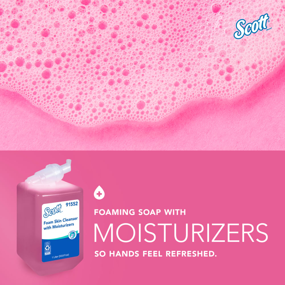 Scott® Foam Hand Soap with Moisturizers (91552), 1.0 L Pink, Floral Scent Manual Hand Soap Refills for compatible Scott® Essential Manual Dispensers (6 Bottles/Case) - 91552