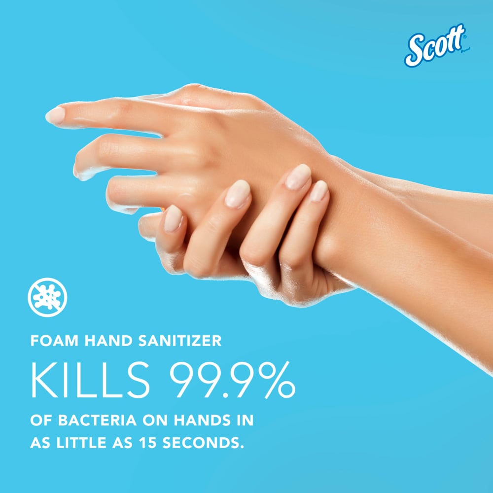 Scott® Moisturizing Foam Hand Sanitizer (91560), 1.0 L Clear, Fresh Scent Manual Hand Soap Refills for compatible Scott® Essential Manual Dispensers, NSF E-3 Rated (6 Bottles/Case) - 91560