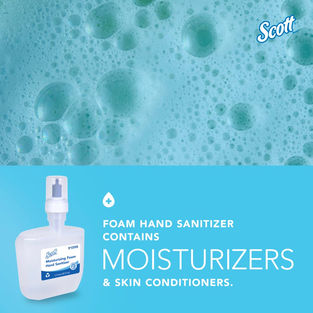 Scott® Moisturizing Foam Hand Sanitizer (91590), 1.2 L Clear, Fresh Scent Automatic Hand Soap Refills for Kimberly-Clark Professional™ ICON™ and Scott® Pro™ Automatic Dispensers, NSF E-3 Rated (2 Bottles/Case) - 91590