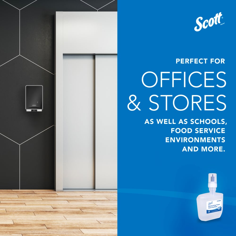 Scott® Moisturizing Foam Hand Sanitizer (91590), 1.2 L Clear, Fresh Scent Automatic Hand Soap Refills for Kimberly-Clark Professional™ ICON™ and Scott® Pro™ Automatic Dispensers, NSF E-3 Rated (2 Bottles/Case) - 91590