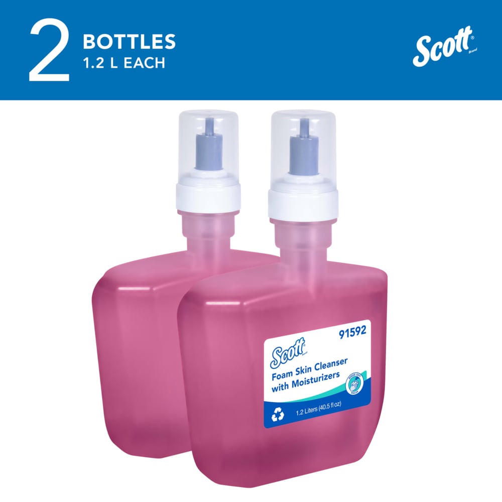 Scott® Foam Hand Soap with Moisturizers (91592), 1.2 L Pink, Floral Scent Automatic Hand Soap Refills for Kimberly-Clark Professional™ ICON™ and Scott® Pro™ Automatic Dispensers (2 Bottles/Case) - 91592