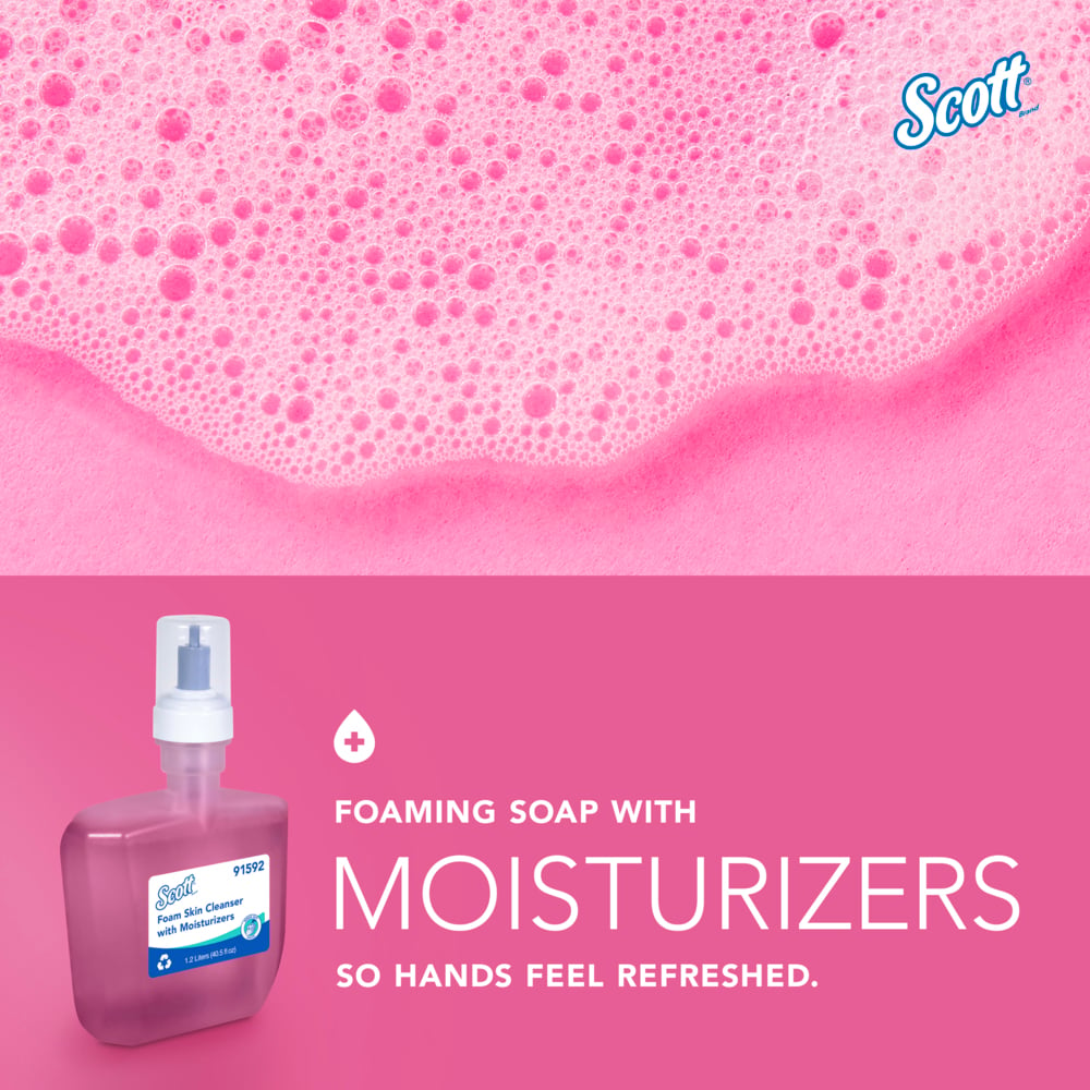 Scott® Foam Hand Soap with Moisturizers (91592), 1.2 L Pink, Floral Scent Automatic Hand Soap Refills for Kimberly-Clark Professional™ ICON™ and Scott® Pro™ Automatic Dispensers (2 Bottles/Case) - 91592