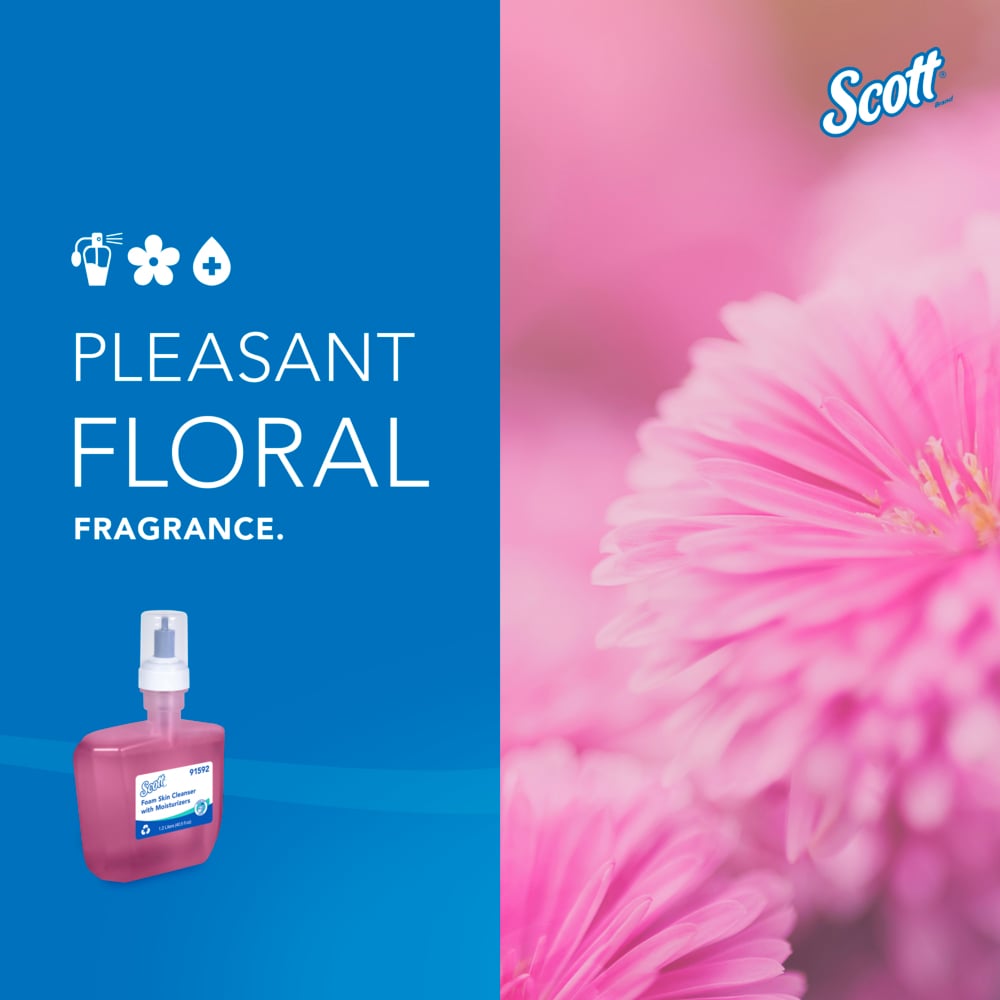 Scott® Foam Hand Soap with Moisturizers (91592), 1.2 L Pink, Floral Scent Automatic Hand Soap Refills for Kimberly-Clark Professional™ ICON™ and Scott® Pro™ Automatic Dispensers (2 Bottles/Case) - 91592