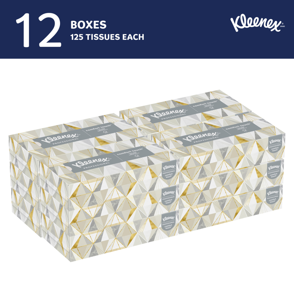 Kleenex® Professional Facial Tissue (03076), 2-Ply, White, Flat Facial Tissue Boxes for Business, Convenience Case (125 Tissues/Box, 12 Boxes/Case, 1,500 Tissues/Case) - 03076