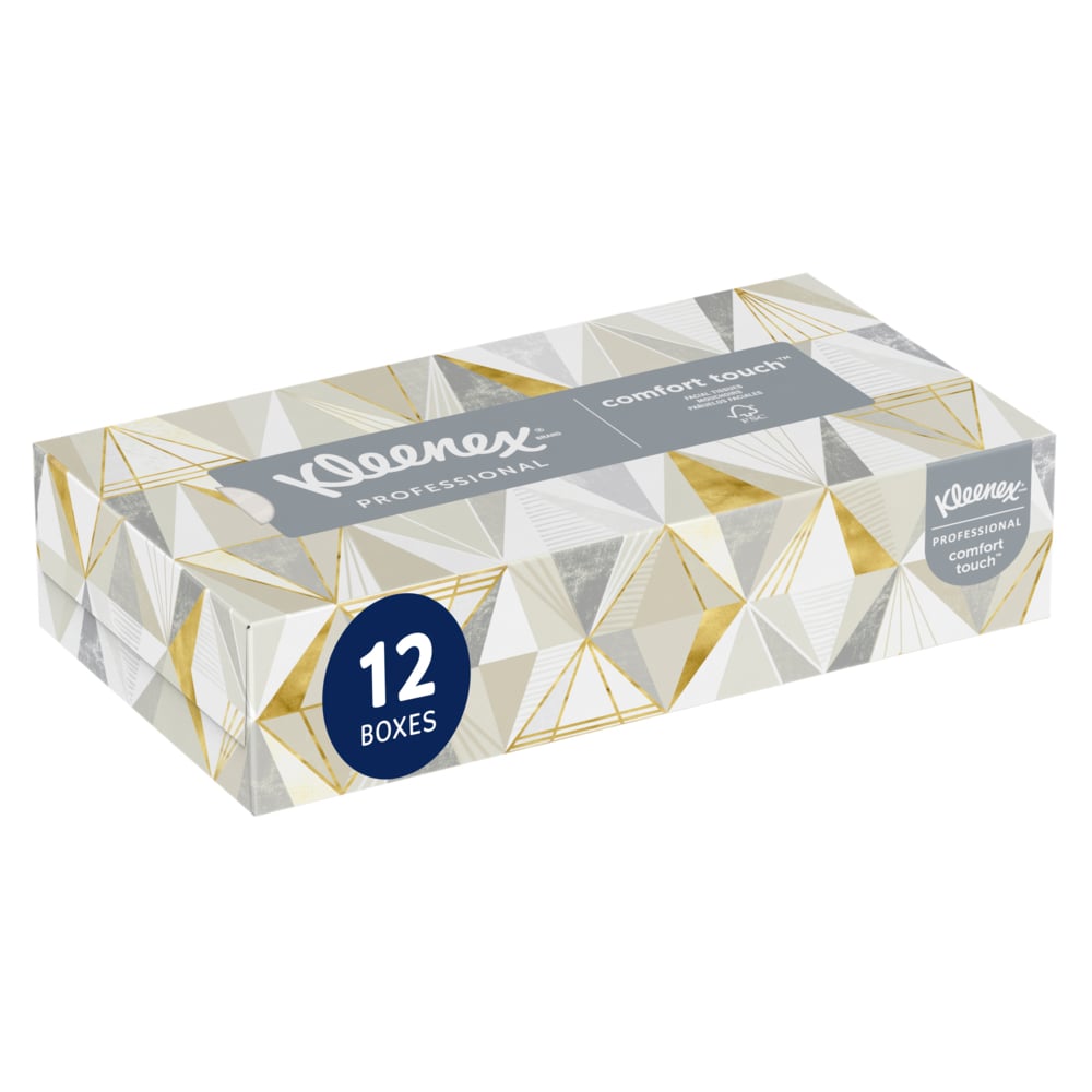 Mouchoirs Kleenex professionnels pour entreprise (03076), boîtes de mouchoirs plates, 12 boîtes/caisse pratique, 125 mouchoirs/boîte - 03076