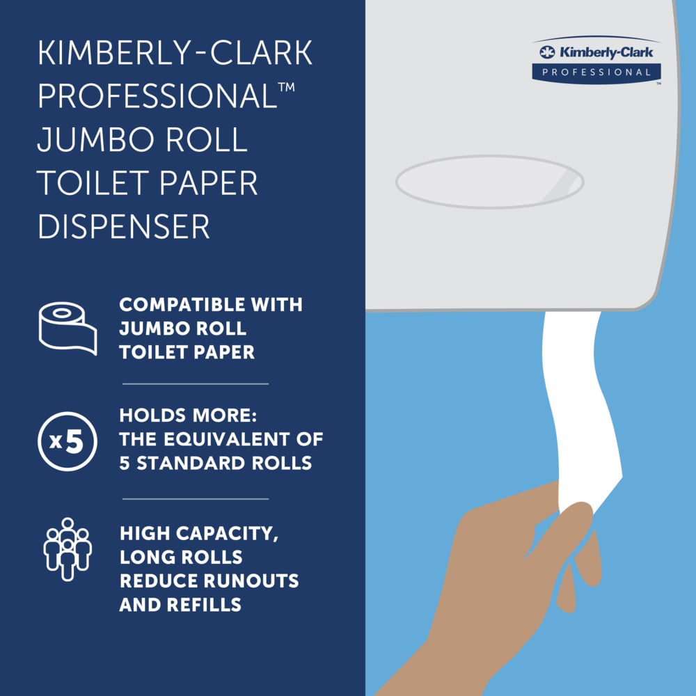 Kimberly-Clark Professional™ Jumbo Roll Toilet Paper Dispenser (09508), with Stub Roll, White, 16.0" x 13.88" x 5.75" (Qty 1) - 09508