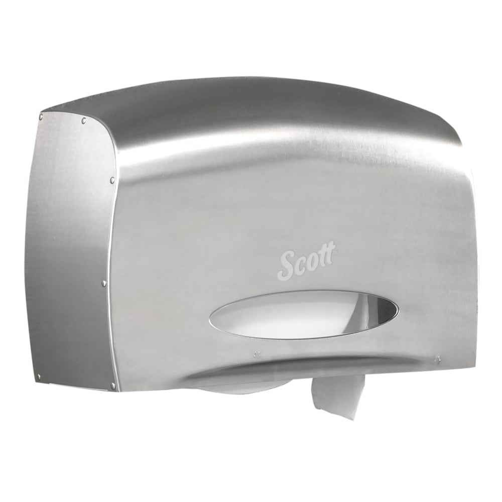 Distributrice de papier hygiénique en rouleau géant sans mandrin Scott® Pro™ (09601), avec rouleau partiel, acier inoxydable, 36,20 cm x 24,77 cm x 15,24 cm (14,25 po x 9,75 po x 6,00 po) (qté 1) - 09601