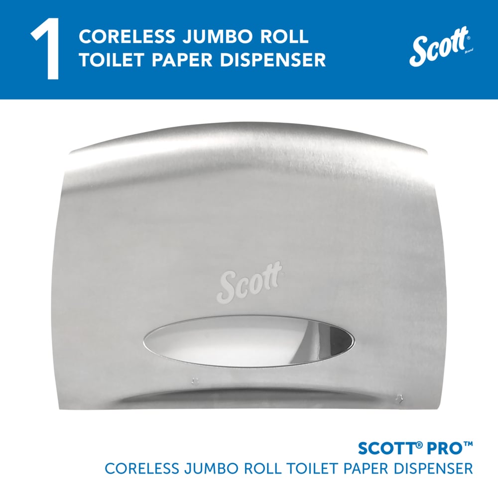 Scott® Pro™ Coreless Jumbo Roll Toilet Paper Dispenser (09601), with Stub Roll, Stainless Steel, 14.25" x 9.75" x 6.00" (Qty 1) - 09601