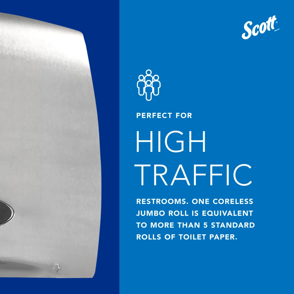 Scott® Pro™ Coreless Jumbo Roll Toilet Paper Dispenser (09601), with Stub Roll, Stainless Steel, 14.25" x 9.75" x 6.00" (Qty 1) - 09601