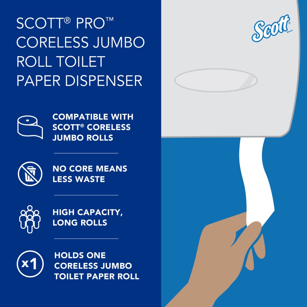 Scott® Pro™ Coreless Jumbo Roll Toilet Paper Dispenser (09601), with Stub Roll, Stainless Steel, 14.25" x 9.75" x 6.00" (Qty 1) - 09601