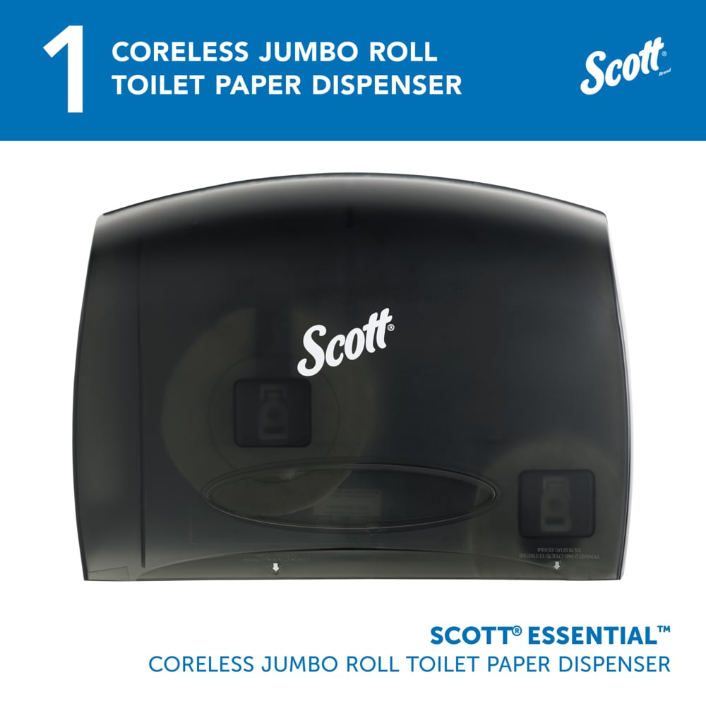 Scott® Essential™ Coreless Jumbo Roll Toilet Paper Dispenser (09602), with Stub Roll, Black, 14.25" x 9.75" x 6.00" (Qty 1) - 09602