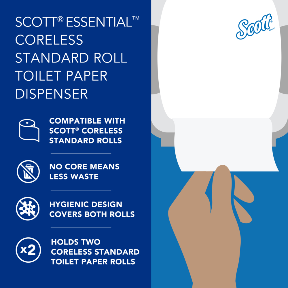 Scott® Coreless Standard Roll Toilet Paper Dispenser (09605), 2 Roll Capacity, White, 11.0" x 7.63" x 6.0" (Qty 1) - 09605