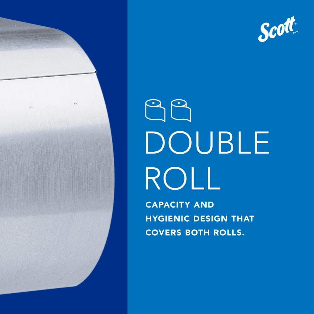 Scott® Pro™ Coreless Standard Roll Toilet Paper Dispenser (09606), 2 Roll Capacity, Stainless Steel, 10.13" x 7.13" x 6.38" (Qty 1) - 09606