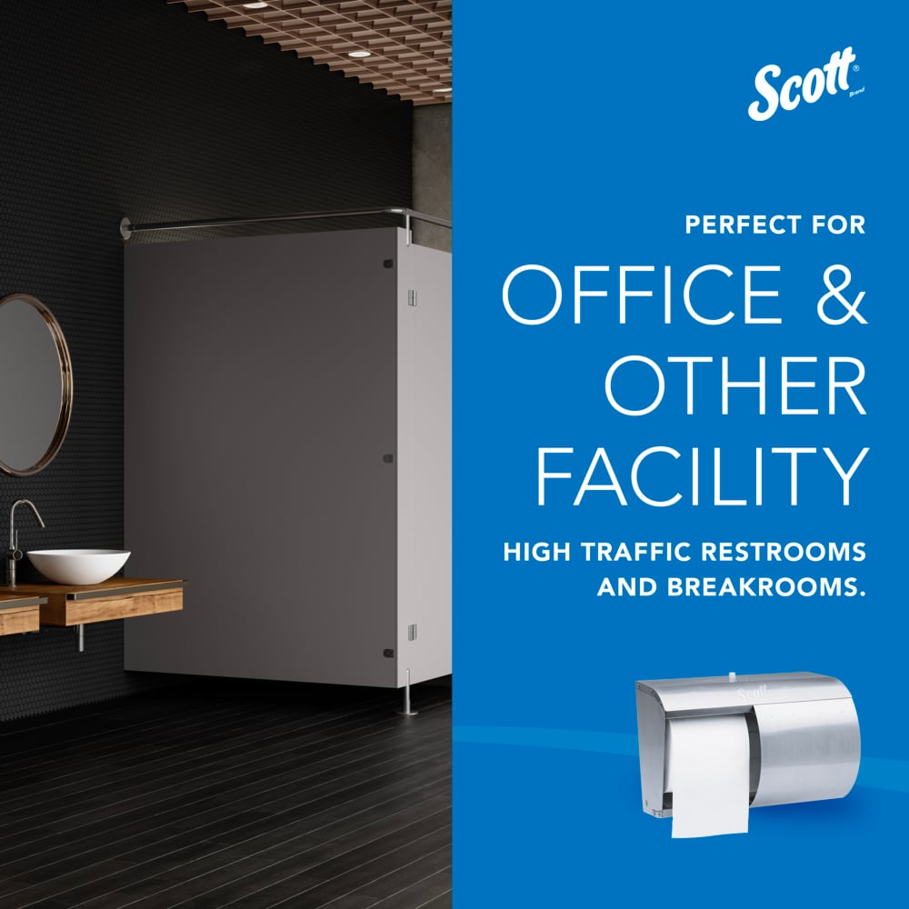 Scott® Pro™ Coreless Standard Roll Toilet Paper Dispenser (09606), 2 Roll Capacity, Stainless Steel, 10.13" x 7.13" x 6.38" (Qty 1) - 09606