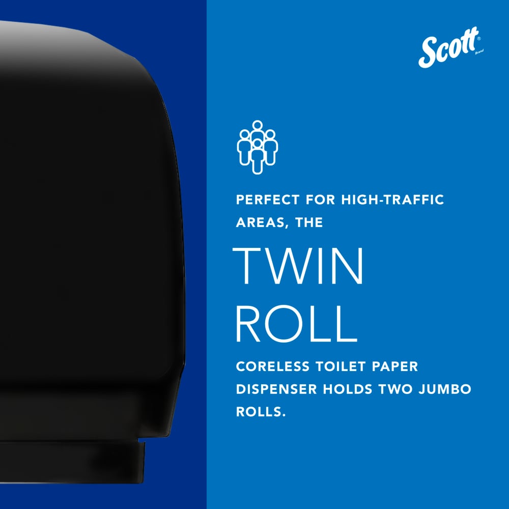 Scott® Essential™ Coreless Jumbo Roll Toilet Paper Dispenser (09608), 2 Roll Capacity, Black, 20.1" x 10.9" x 5.9" (Qty 1) - 09608