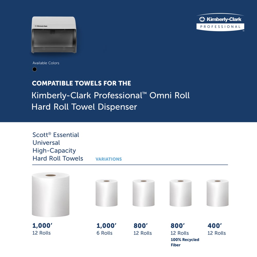 Kimberly-Clark Professional™ Omni Roll Hard Roll Towel Dispenser (09746), Black, for 1.5" Core Roll Towels, Compact Dispensing, 10.5" x 10.0" x 10.0" (Qty 1) - 09746