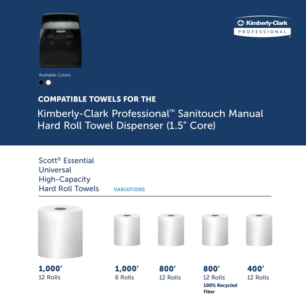 Kimberly-Clark Professional™ Sanitouch Manual Hard Roll Towel Dispenser (09990), Black, for 1.5" Core Roll Towels, 12.63" x 16.13" x 10.2" (Qty 1) - 09990