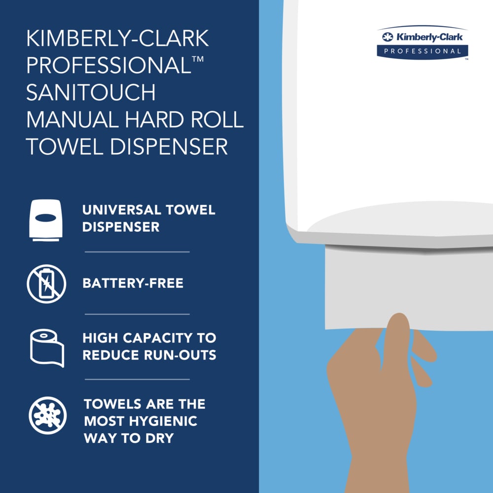 Kimberly-Clark Professional™ Sanitouch Manual Hard Roll Towel Dispenser (09990), Black, for 1.5" Core Roll Towels, 12.63" x 16.13" x 10.2" (Qty 1) - 09990