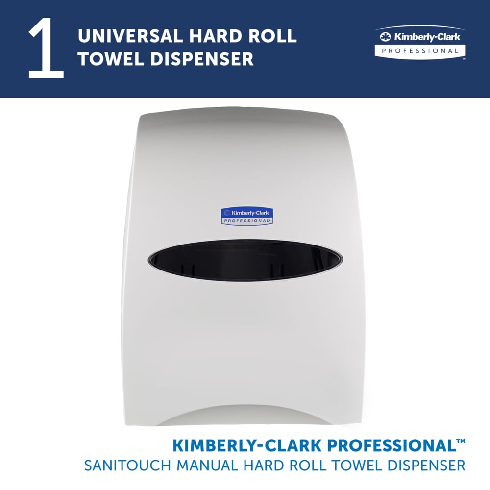 Kimberly-Clark Professional™ Sanitouch Manual Hard Roll Towel Dispenser (09991), White, for 1.5" Core Roll Towels, 12.63" x 16.13" x 10.2" (Qty 1) - 09991