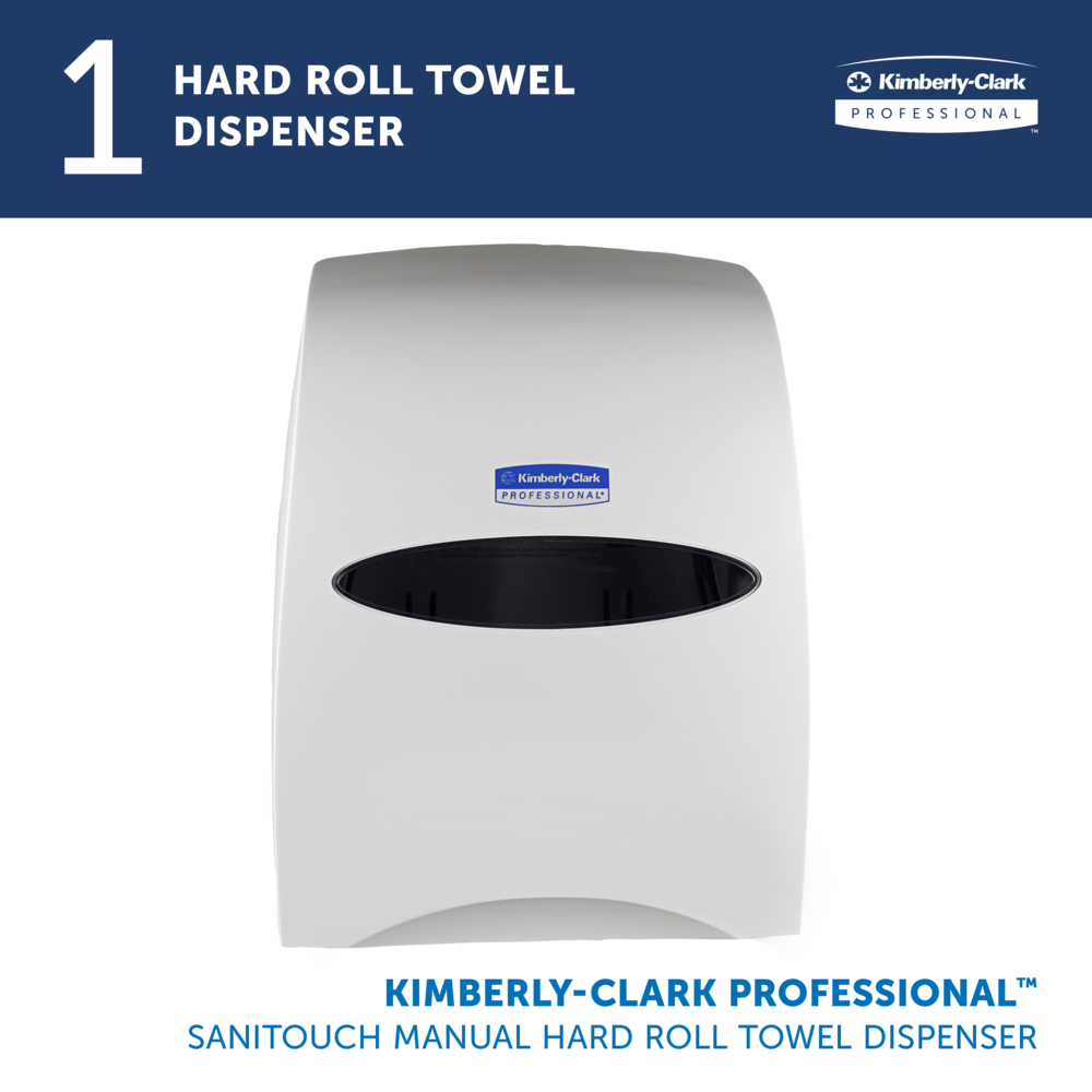 Kimberly-Clark Professional™ Sanitouch Manual Hard Roll Towel Dispenser (09995), White, for 1.75" Core Roll Towels, 12.63" x 16.13" x 10.2" (Qty 1) - 09995