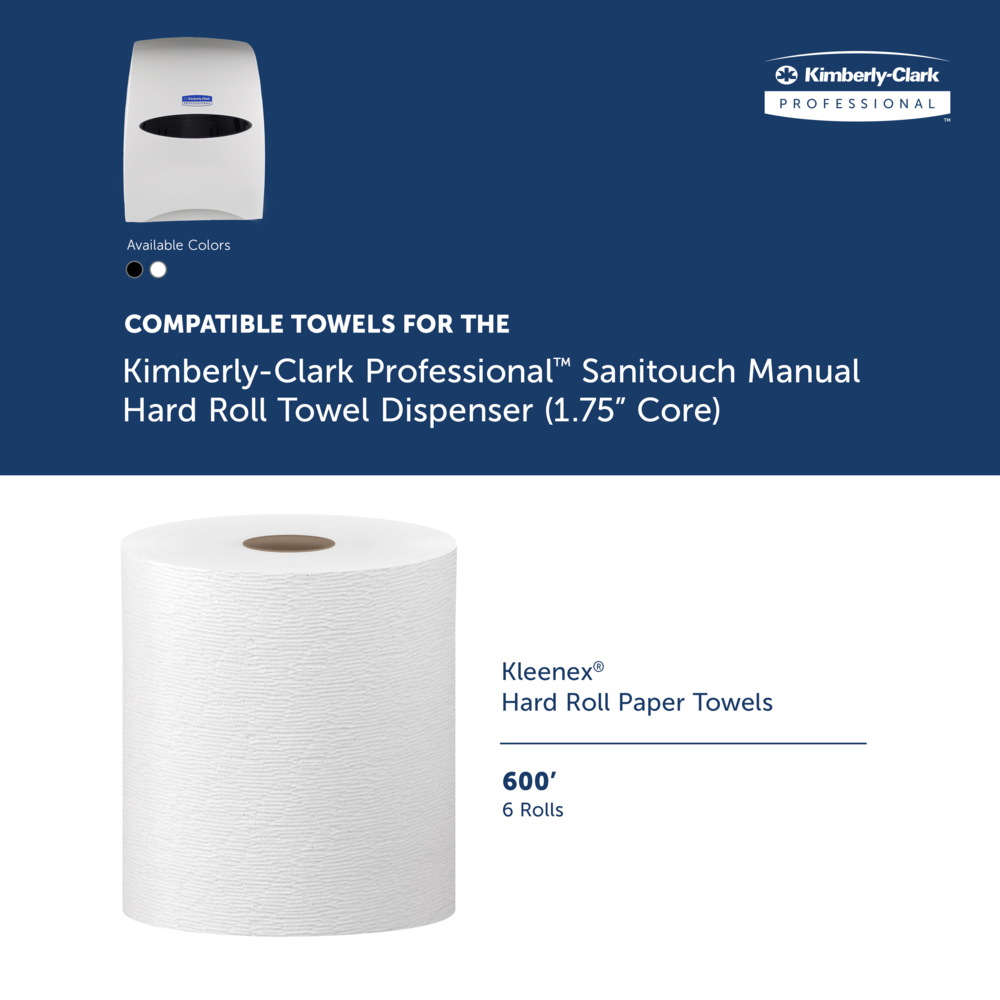 Kimberly-Clark Professional™ Sanitouch Manual Hard Roll Towel Dispenser (09995), White, for 1.75" Core Roll Towels, 12.63" x 16.13" x 10.2" (Qty 1) - 09995