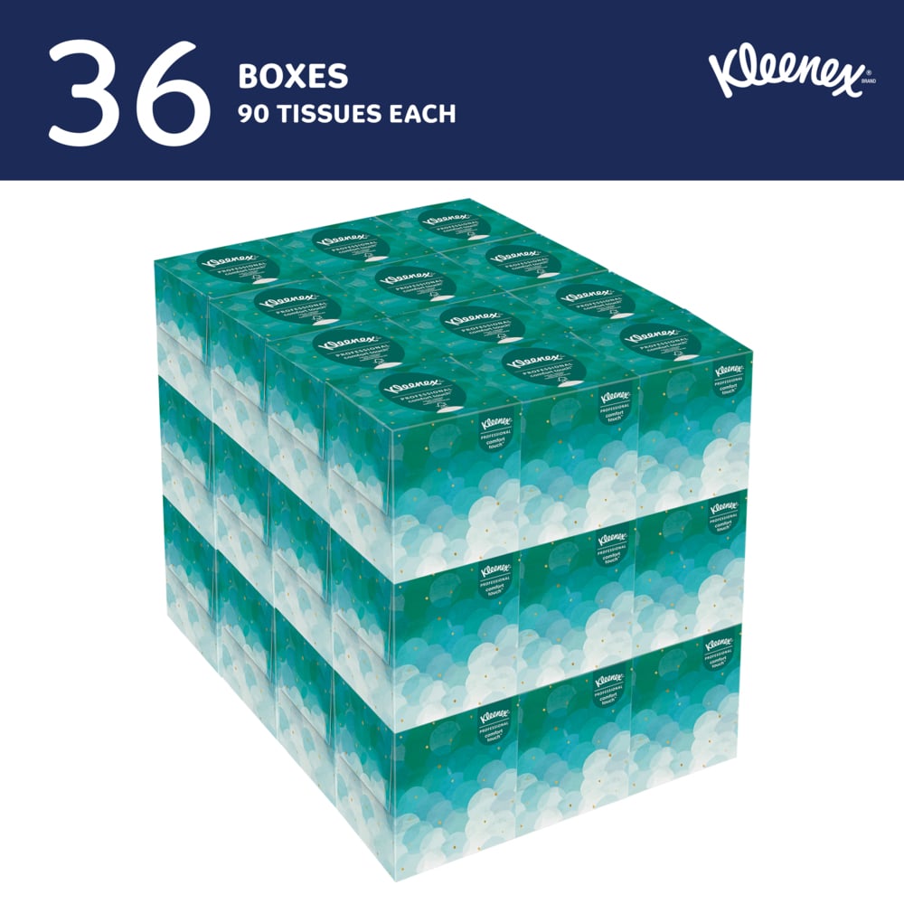 Kleenex® Professional Facial Tissue (21270), 2-Ply, White, Upright Facial Tissue Cube Boxes for Business (90 Tissues/Box, 36 Boxes/Case, 3,240 Tissues/Case) - 21270