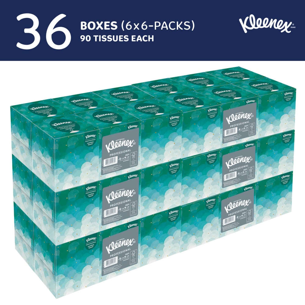 Kleenex® Professional Facial Tissue (21271), 2-Ply, White, Upright Facial Tissue Cube Boxes for Business (90 Tissues/Box, 6 Bundles of 6 Boxes/Case, 36 Boxes/Case, 3,240 Tissues/Case) - 21271