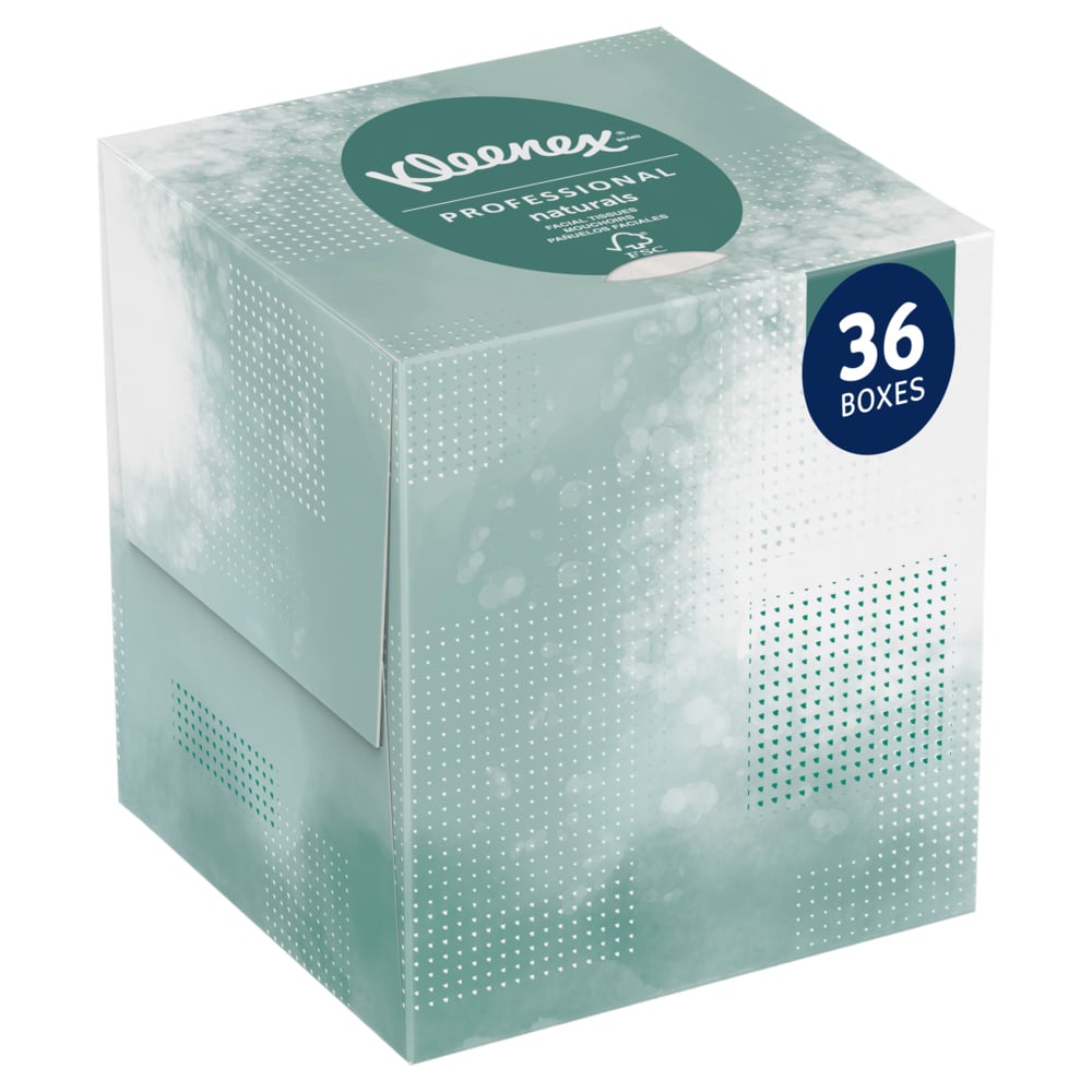 Cube de mouchoirs en papier Kleenex® Professional Naturals Boutique pour entreprise (21272), boîte de mouchoirs verticale, 2 épaisseurs (90 feuilles/boîte, 36 boîtes/caisse, 3 240 feuilles/boîte)