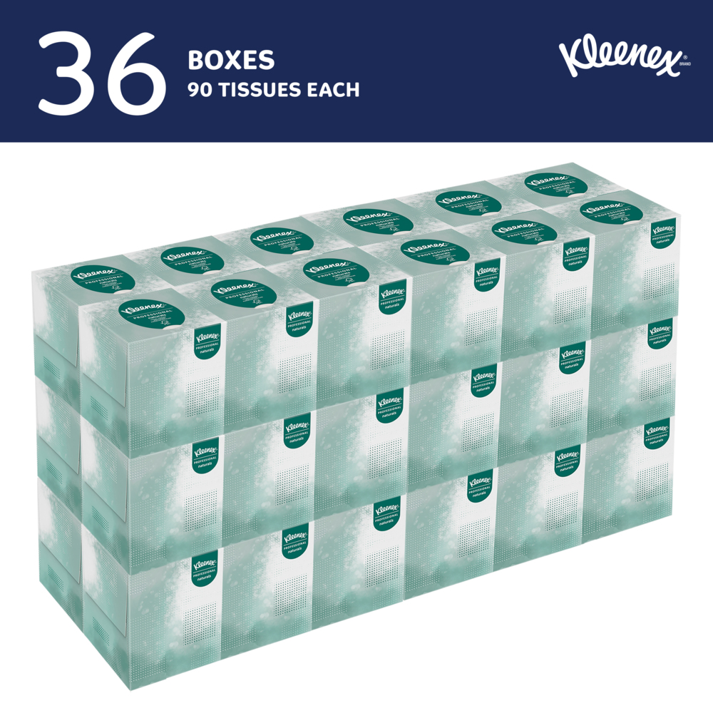 Kleenex® Professional Naturals Facial Tissue (21272), 2-Ply, White, Upright Facial Tissue Cube Boxes for Business (90 Tissues/Box, 36 Boxes/Case, 3,240 Tissues/Case) - 21272