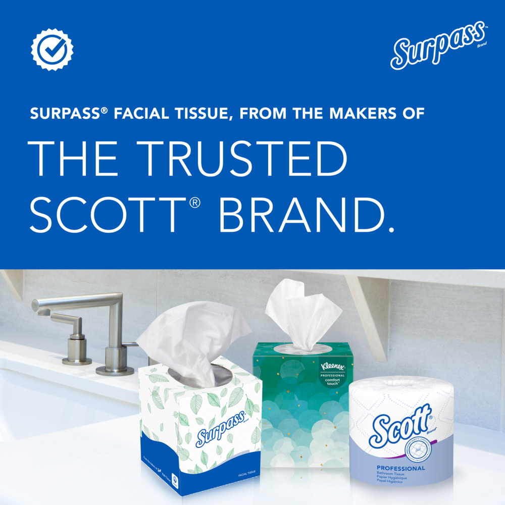 Surpass® Facial Tissue (21320), 2-Ply, White, Ecologo, Upright Facial Tissue Cube Boxes for Business (90 Tissues/Box, 36 Boxes/Case, 3,240 Tissues/Case) - 21320