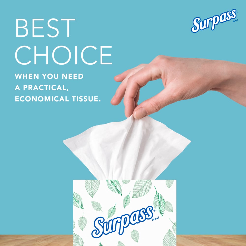 Surpass® Facial Tissue (21320), 2-Ply, White, Ecologo, Upright Facial Tissue Cube Boxes for Business (90 Tissues/Box, 36 Boxes/Case, 3,240 Tissues/Case) - 21320