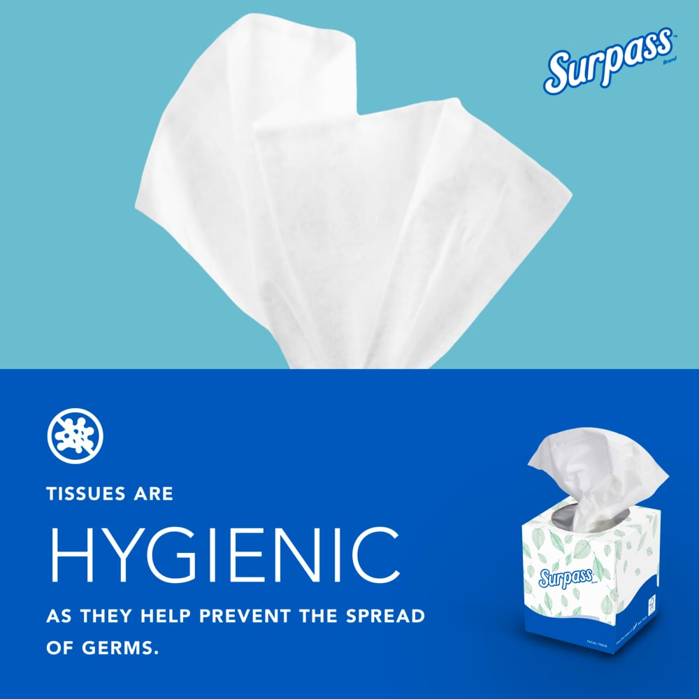 Surpass® Facial Tissue (21320), 2-Ply, White, Ecologo, Upright Facial Tissue Cube Boxes for Business (90 Tissues/Box, 36 Boxes/Case, 3,240 Tissues/Case) - 21320