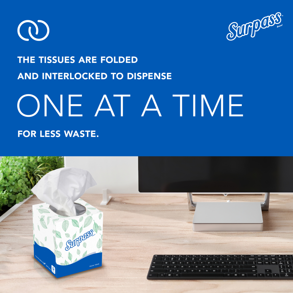 Surpass® Facial Tissue (21320), 2-Ply, White, Ecologo, Upright Facial Tissue Cube Boxes for Business (90 Tissues/Box, 36 Boxes/Case, 3,240 Tissues/Case) - 21320