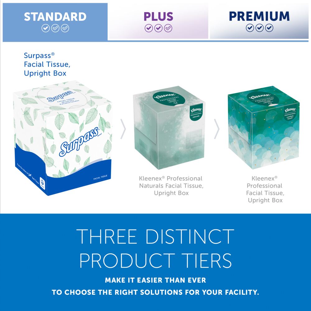 Surpass® Facial Tissue (21320), 2-Ply, White, Ecologo, Upright Facial Tissue Cube Boxes for Business (90 Tissues/Box, 36 Boxes/Case, 3,240 Tissues/Case) - 21320