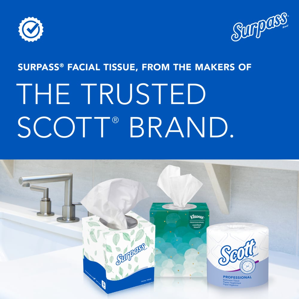 Surpass® Facial Tissue (21340), 2-Ply, White, Ecologo, Flat Facial Tissue Boxes for Business (100 Tissues/Box, 30 Boxes/Case, 3,000 Tissues/Case) - 21340