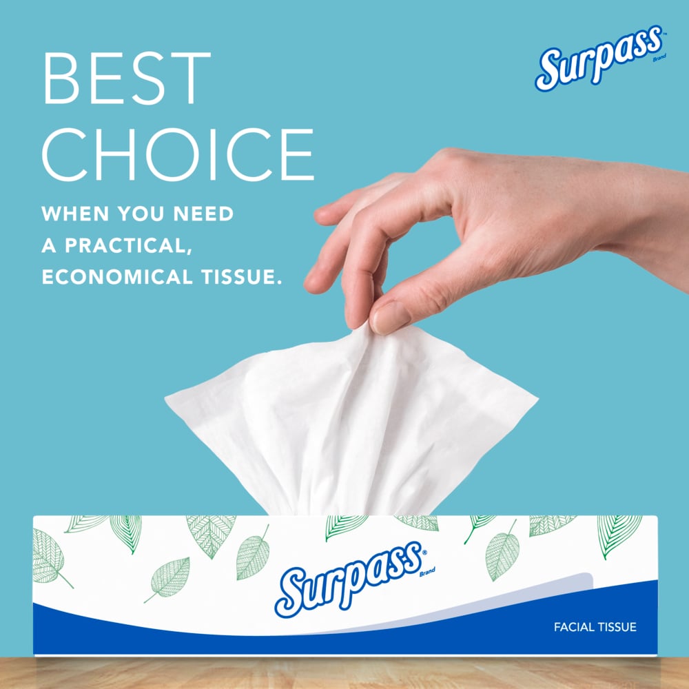 Surpass® Facial Tissue (21340), 2-Ply, White, Ecologo, Flat Facial Tissue Boxes for Business (100 Tissues/Box, 30 Boxes/Case, 3,000 Tissues/Case) - 21340